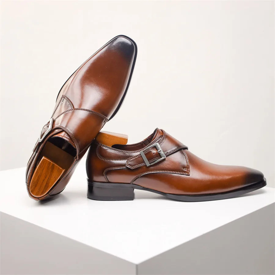 Stylish Leather Monk Strap Shoes - Elegant Buckle Design