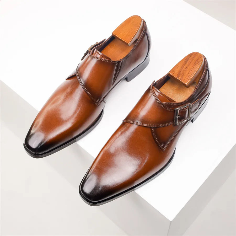 Stylish Leather Monk Strap Shoes - Elegant Buckle Design