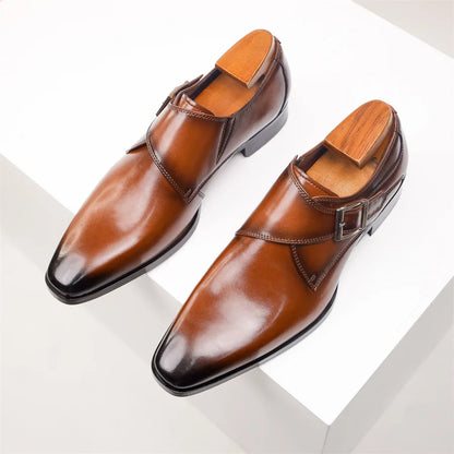 Stylish Leather Monk Strap Shoes - Elegant Buckle Design