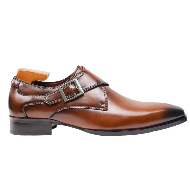 Stylish Leather Monk Strap Shoes - Elegant Buckle Design