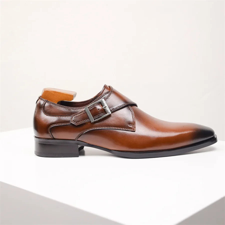 Stylish Leather Monk Strap Shoes - Elegant Buckle Design