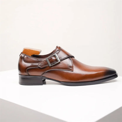 Stylish Leather Monk Strap Shoes - Elegant Buckle Design