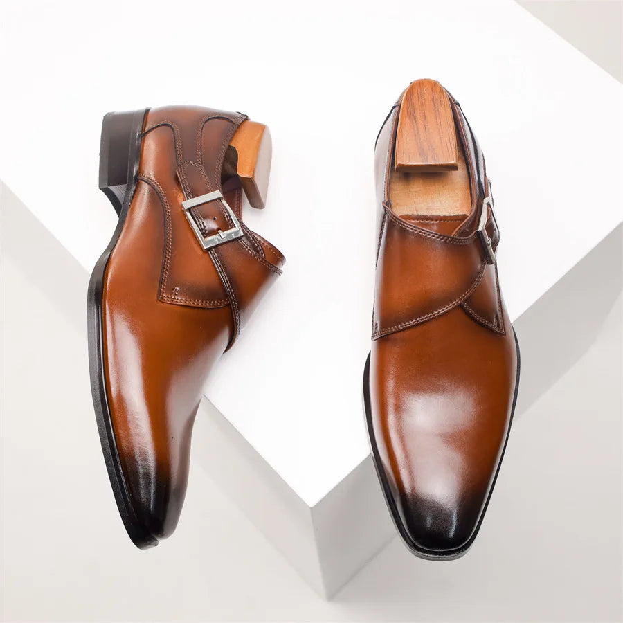 Stylish Leather Monk Strap Shoes - Elegant Buckle Design
