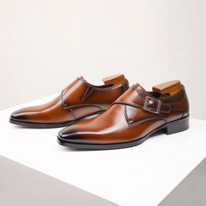 Stylish Leather Monk Strap Shoes - Elegant Buckle Design - OutfitLondon