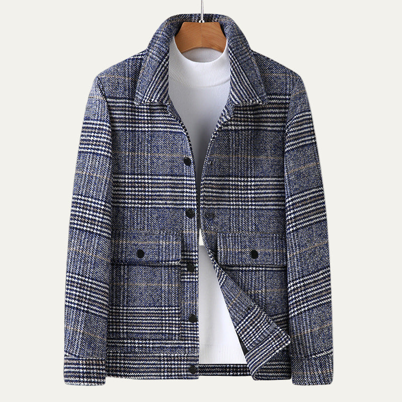 Men's Classic Patterned Short Coat with Hidden Zip