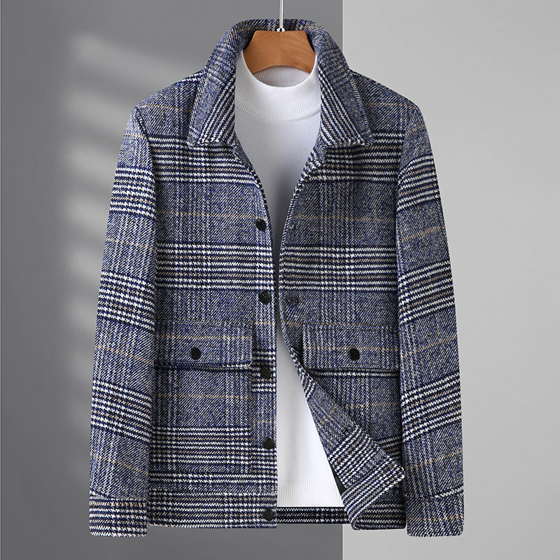 Classic Plaid Wool Mix Coat with Pocket Flaps