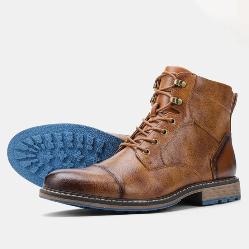 Men's Leather Ankle Boots - Classic Toe, Waterproof Sole