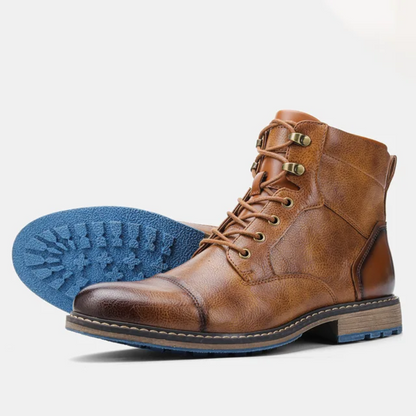 Men's Leather Ankle Boots - Classic Toe, Waterproof Sole