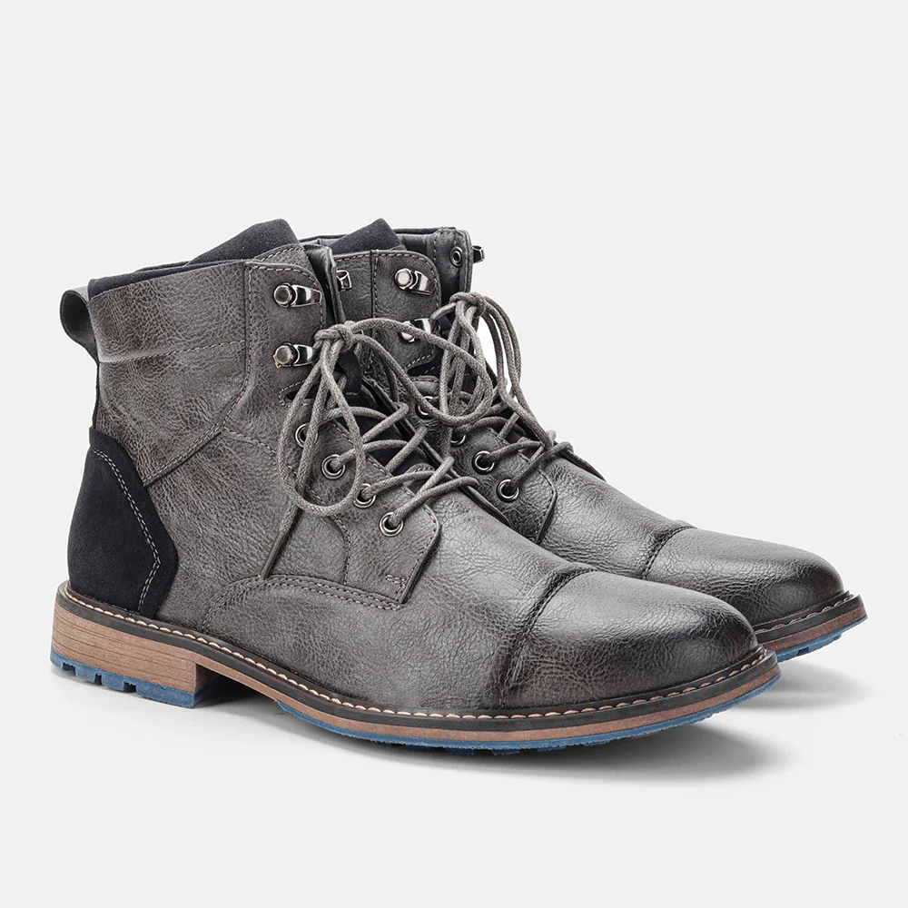 Men's Leather Ankle Boots - Classic Toe, Waterproof Sole