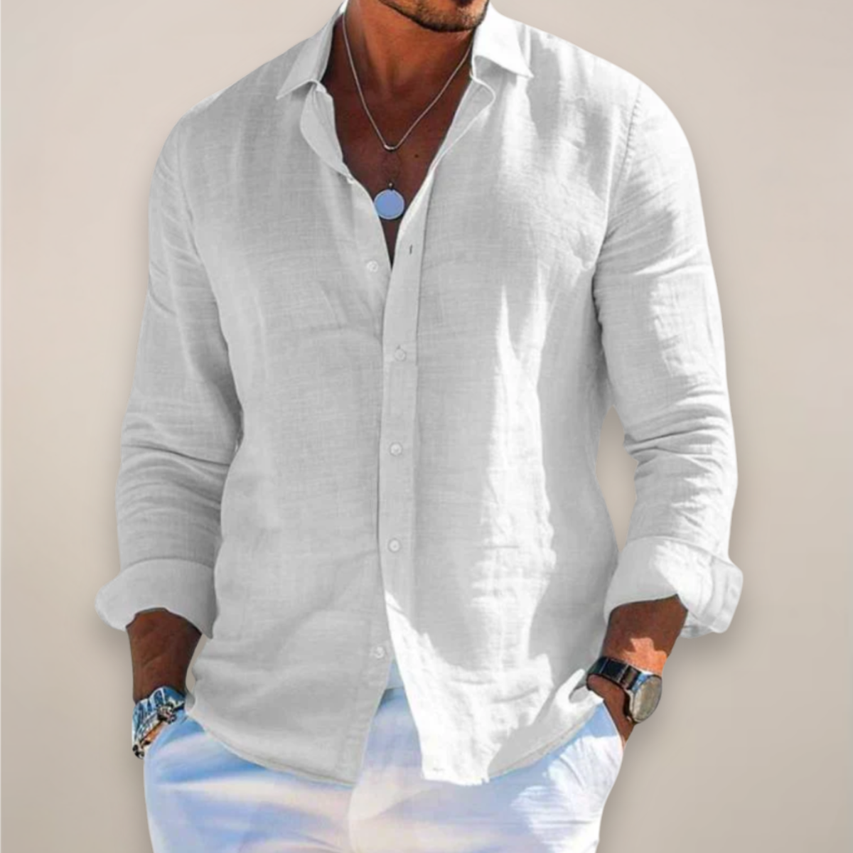 Classic Fit Linen Button Down Shirt in Various Colors