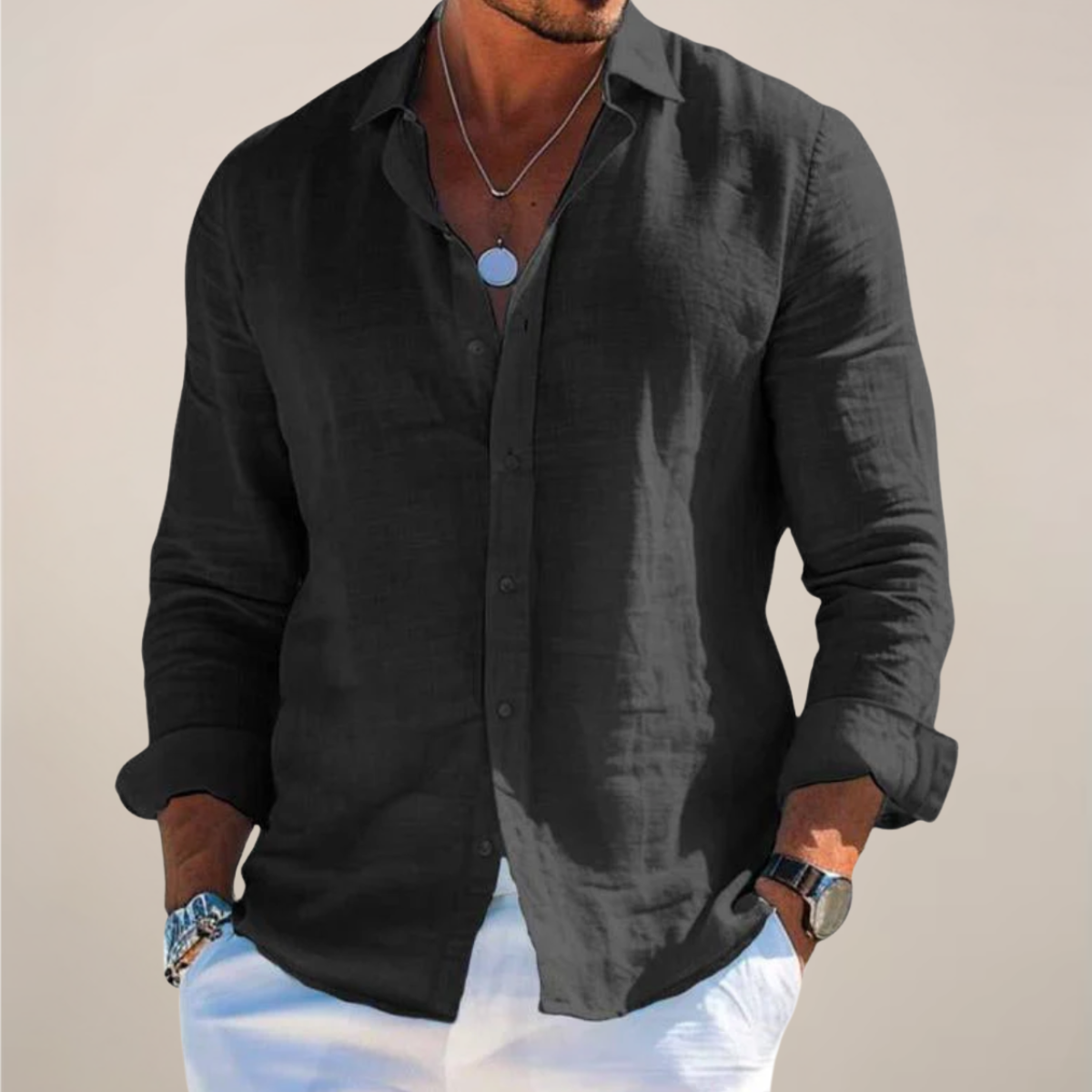 Classic Fit Linen Button Down Shirt in Various Colors