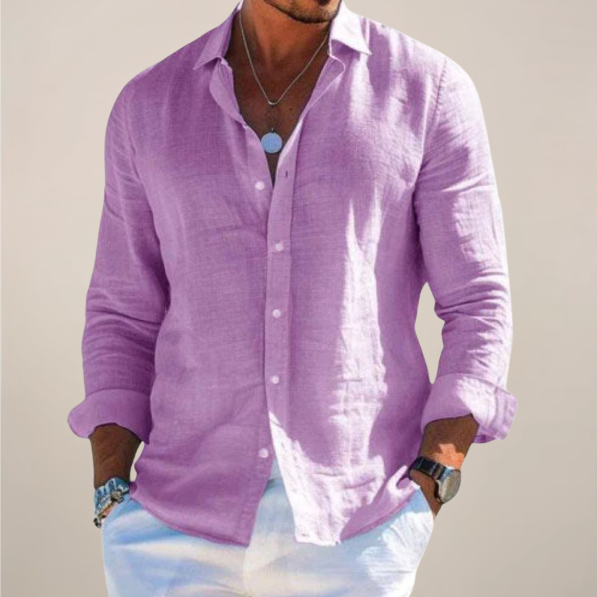 Classic Fit Linen Button Down Shirt in Various Colors