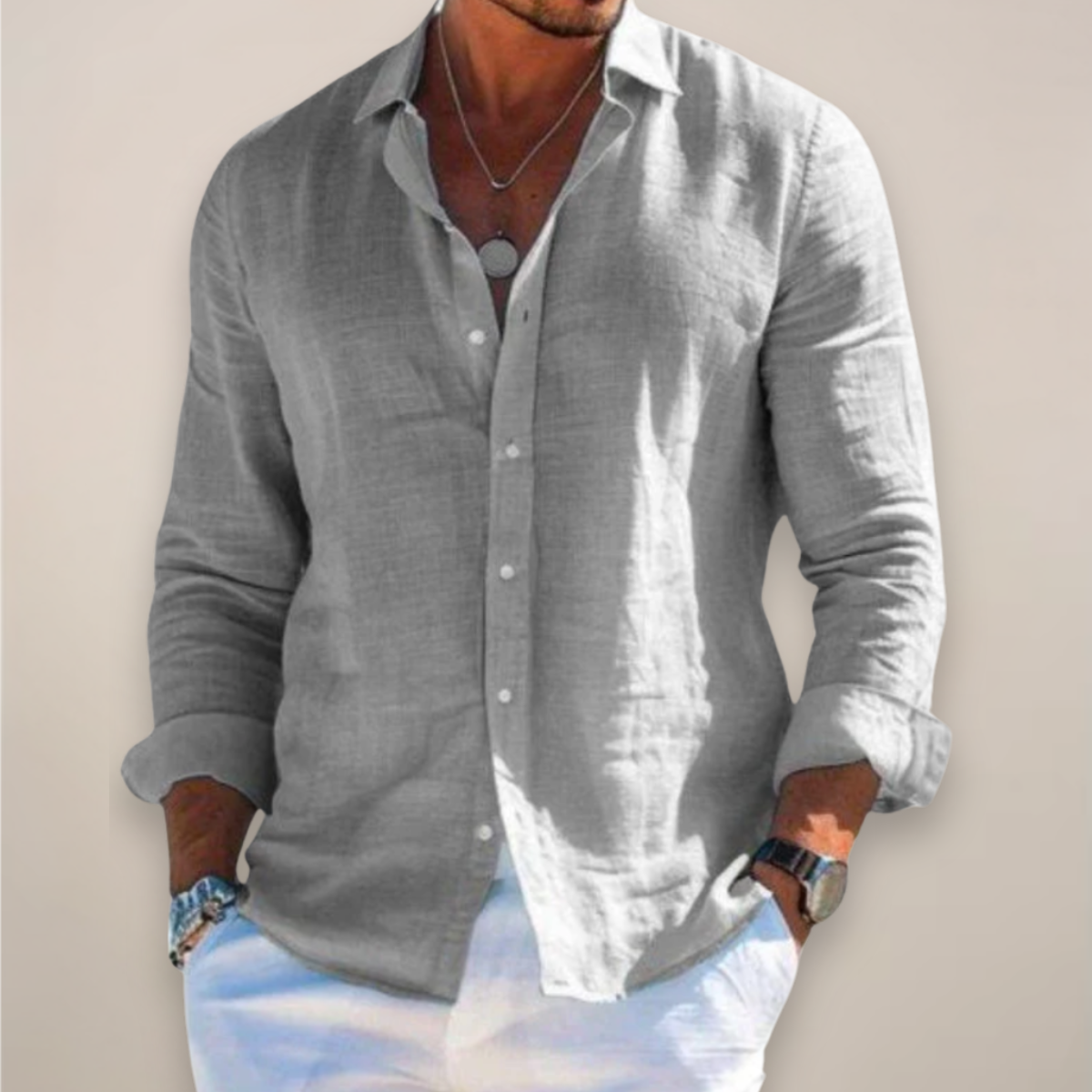 Classic Fit Linen Button Down Shirt in Various Colors - OutfitLondon