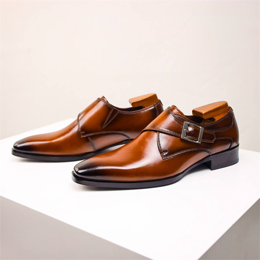 Men's Leather Monk Strap Formal Shoes - OutfitLondon
