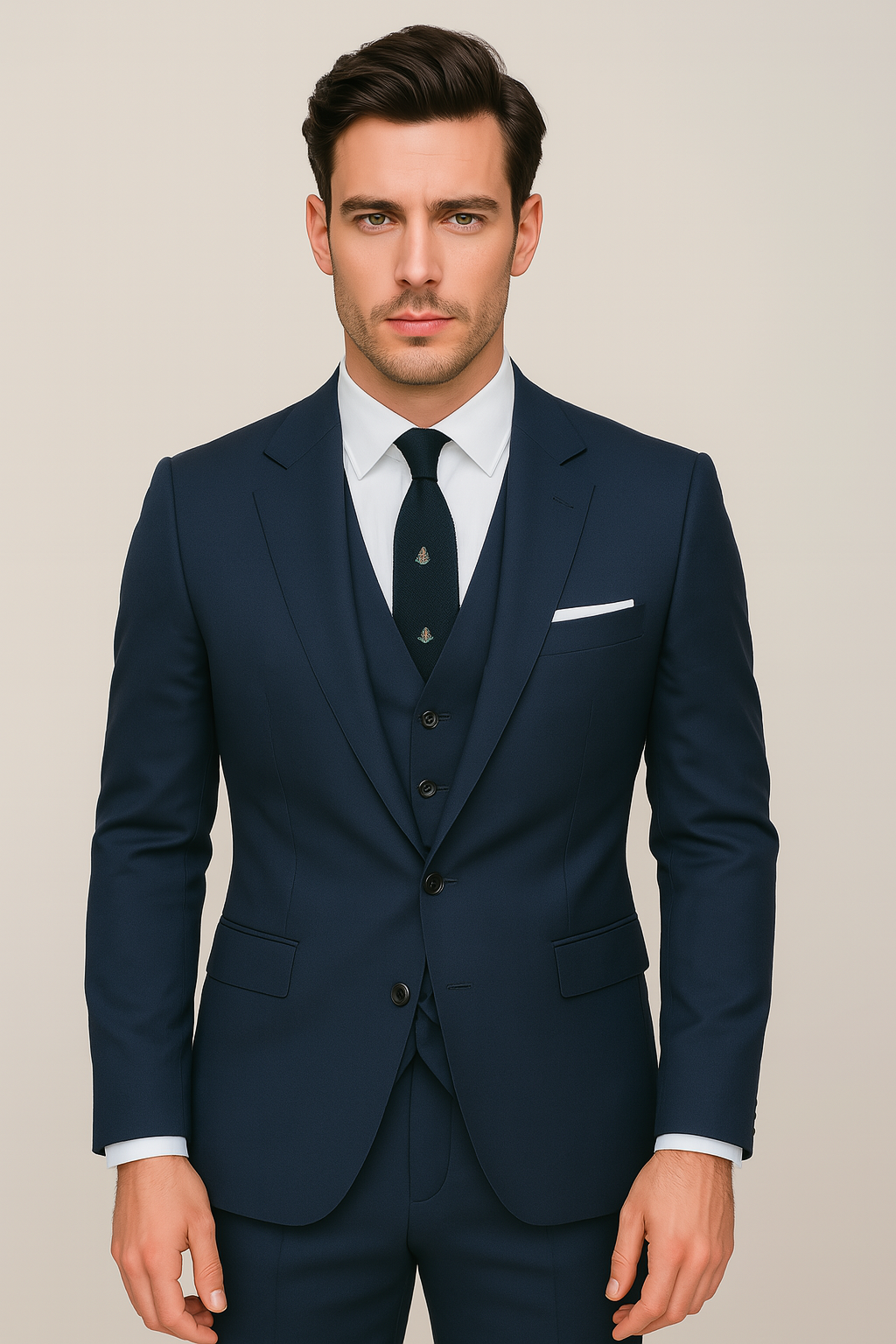 Classic Dark Blue 3 Piece Business Suit - OutfitLondon