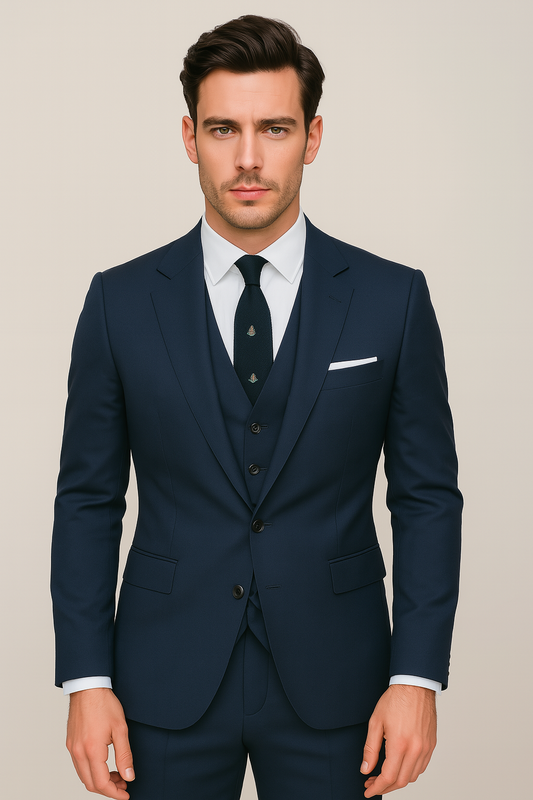 Classic Dark Blue 3 Piece Business Suit - OutfitLondon