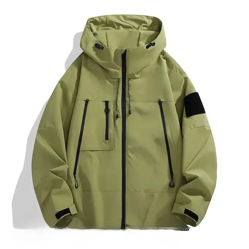 Men’s Oversized Jacket – Windproof – Hooded – Zip Pockets – Adjustable Cuffs