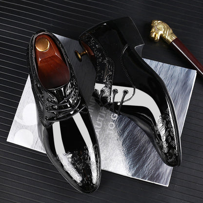 Men's Black Leather Dress Shoes - Classic Lace Up Style