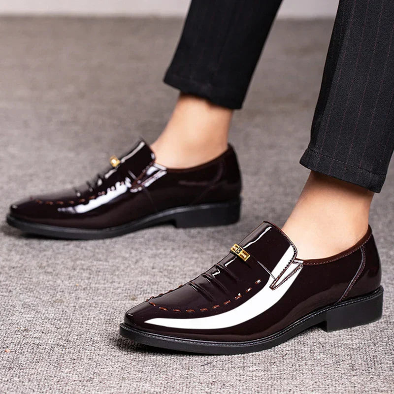 Luxury Slip-On Men's Dress Shoes - Glossy Leather Loafers