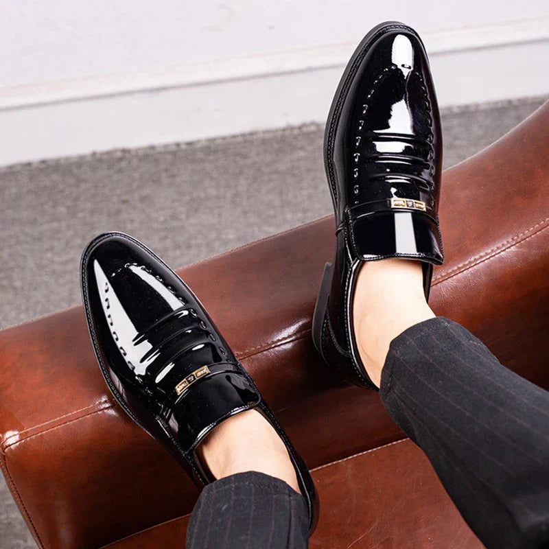 Luxury Slip-On Men's Dress Shoes - Glossy Leather Loafers