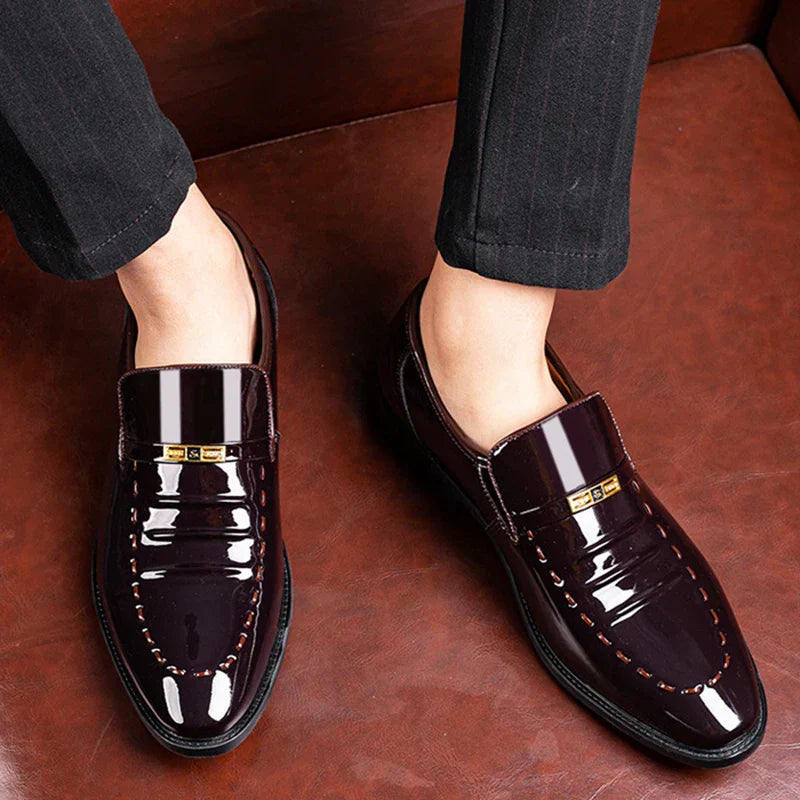 Luxury Slip-On Men's Dress Shoes - Glossy Leather Loafers