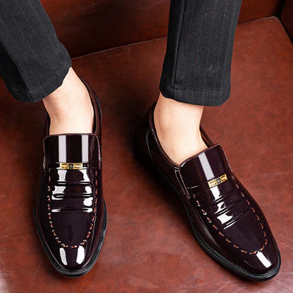 Luxury Slip-On Men's Dress Shoes - Glossy Leather Loafers