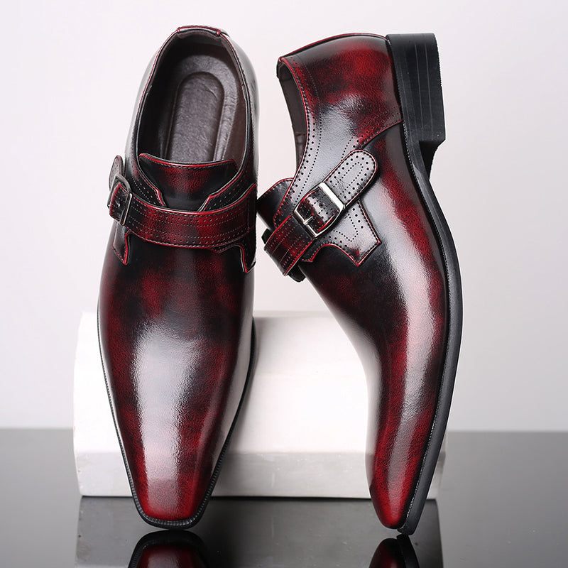 Men's Glossy Monk Strap Dress Shoes - Single Buckle