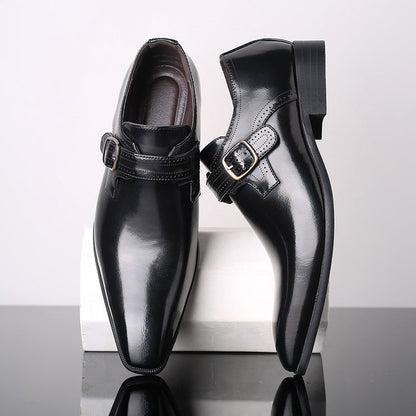 Men's Glossy Monk Strap Dress Shoes - Single Buckle