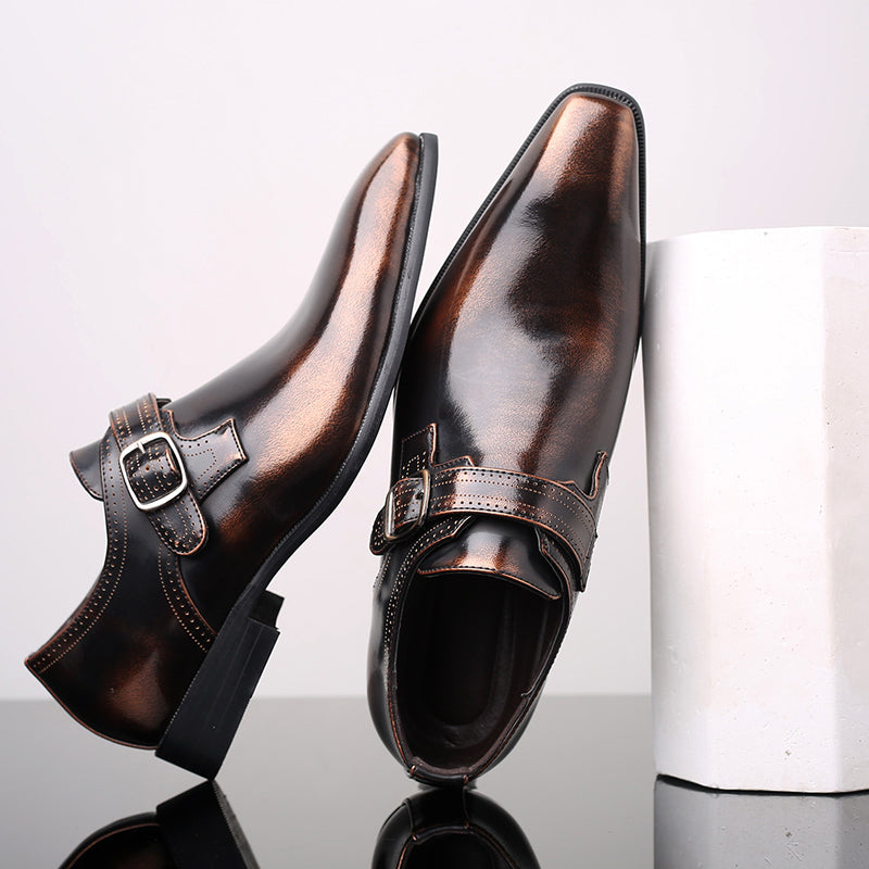 Men's Glossy Monk Strap Dress Shoes - Single Buckle