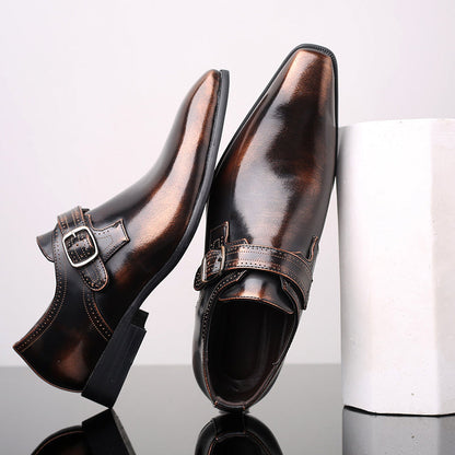 Men's Glossy Monk Strap Dress Shoes - Single Buckle