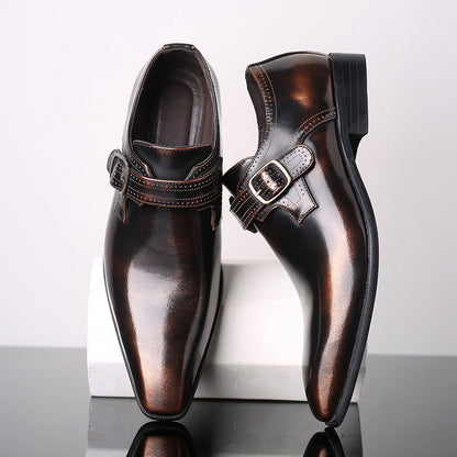 Men's Glossy Monk Strap Dress Shoes - Single Buckle - OutfitLondon