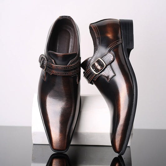 Men's Glossy Monk Strap Dress Shoes - Single Buckle - OutfitLondon