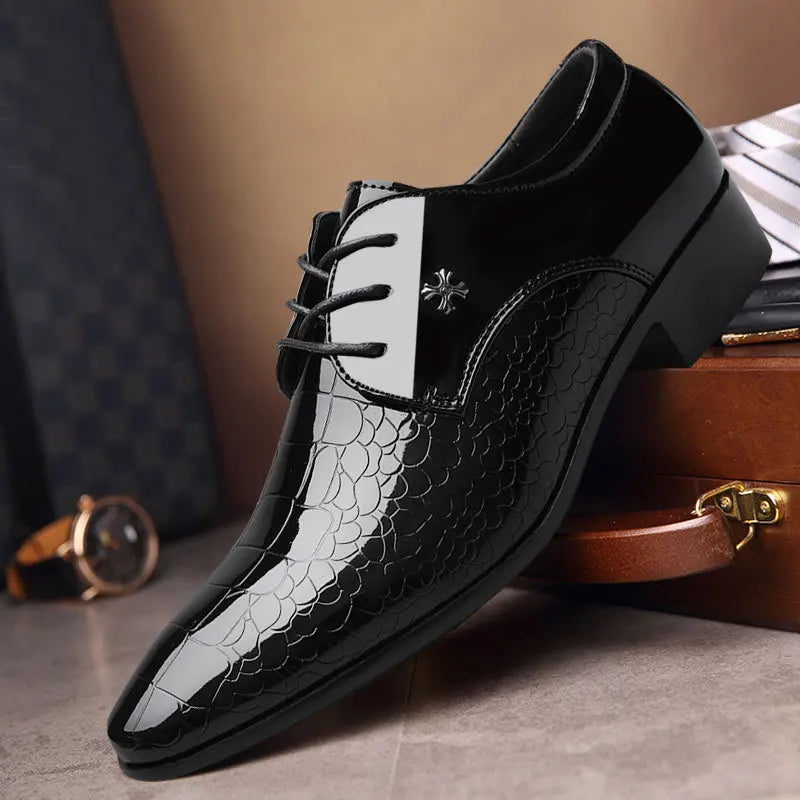 Classic Black Leather Formal Shoes - Lace Up Dress Shoes - OutfitLondon