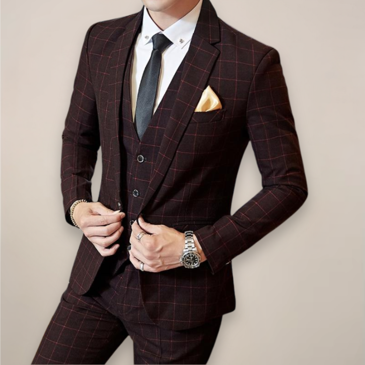 Classic Fit Checked Suit Jacket and Pants