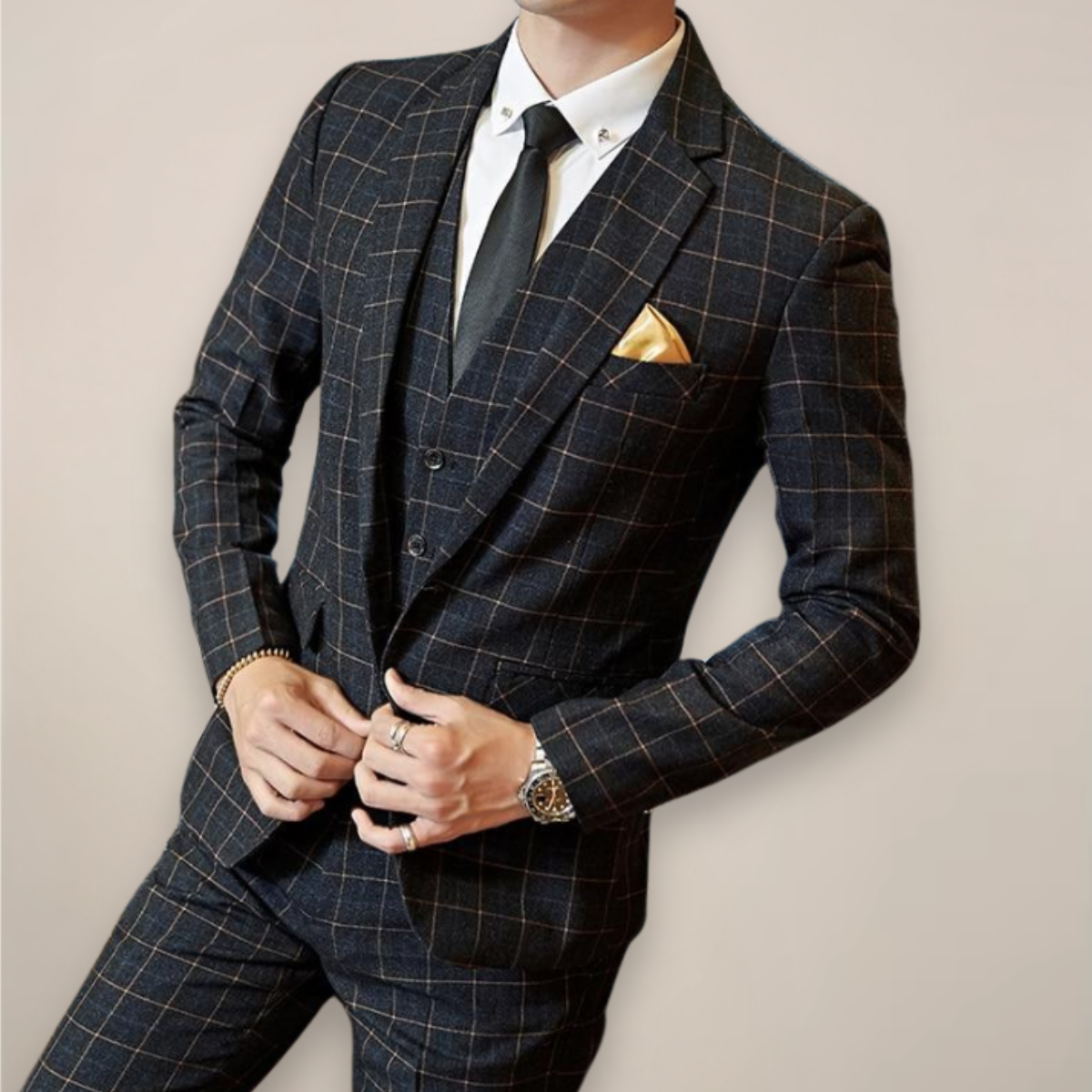 Classic Fit Checked Suit Jacket and Pants
