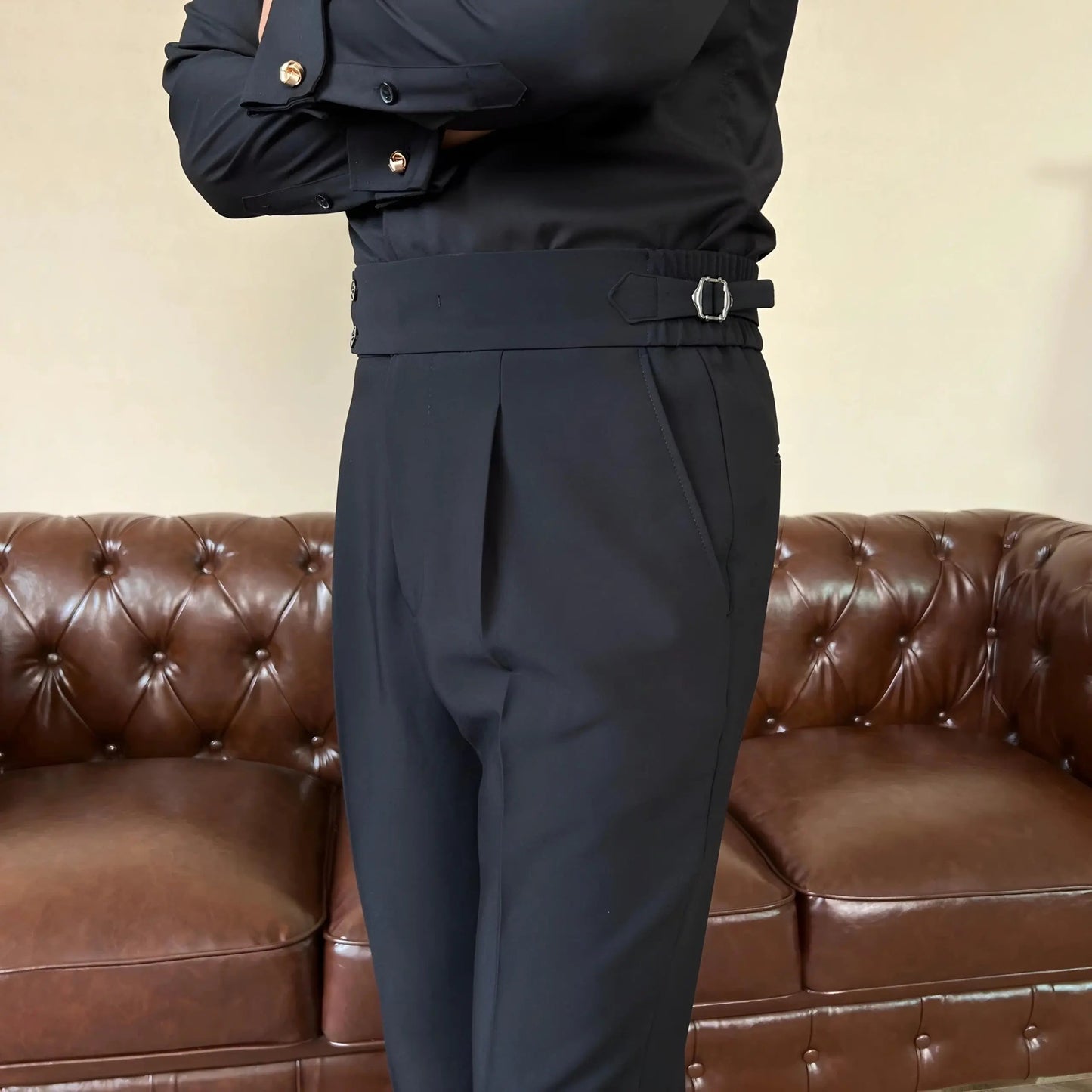 Men's Slim Fit Stretch Trousers with Adjustable Waist