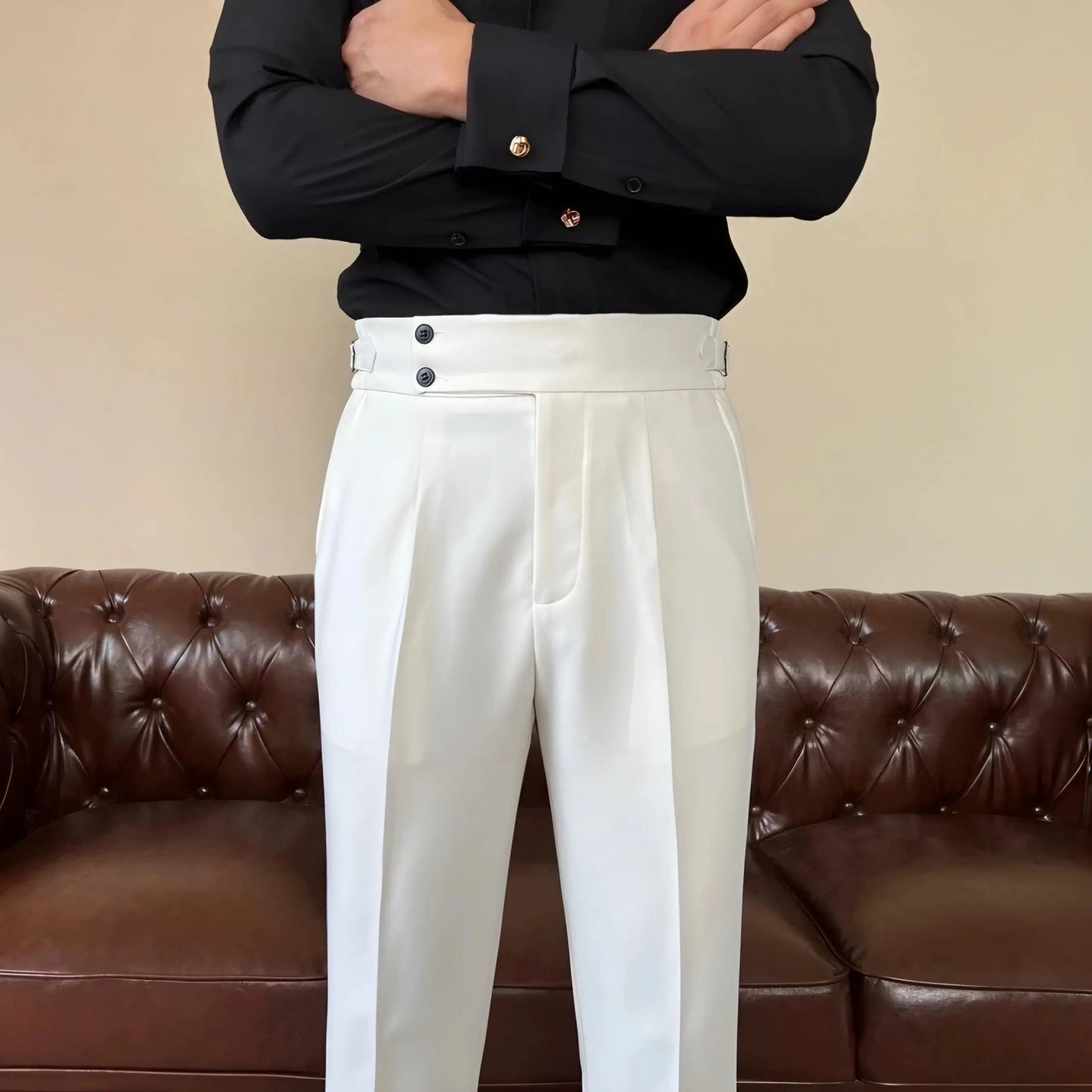 Men's Slim Fit Stretch Trousers with Adjustable Waist