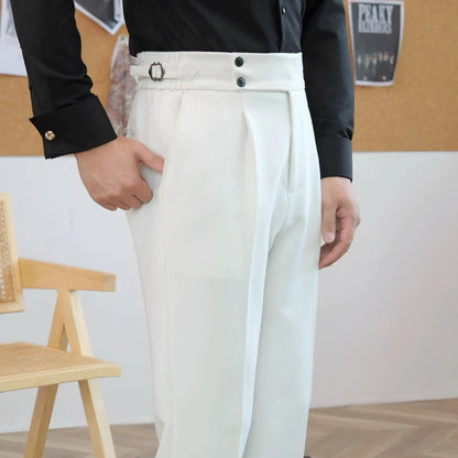Men's Slim Fit Stretch Trousers with Adjustable Waist