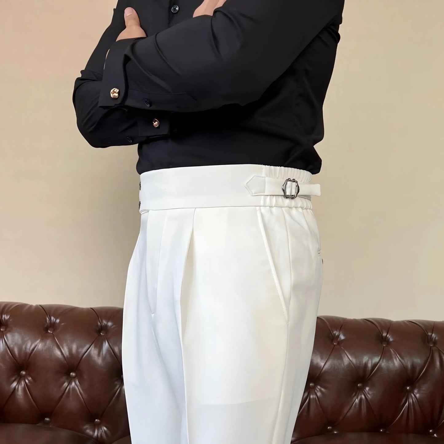 Men's Slim Fit Stretch Trousers with Adjustable Waist