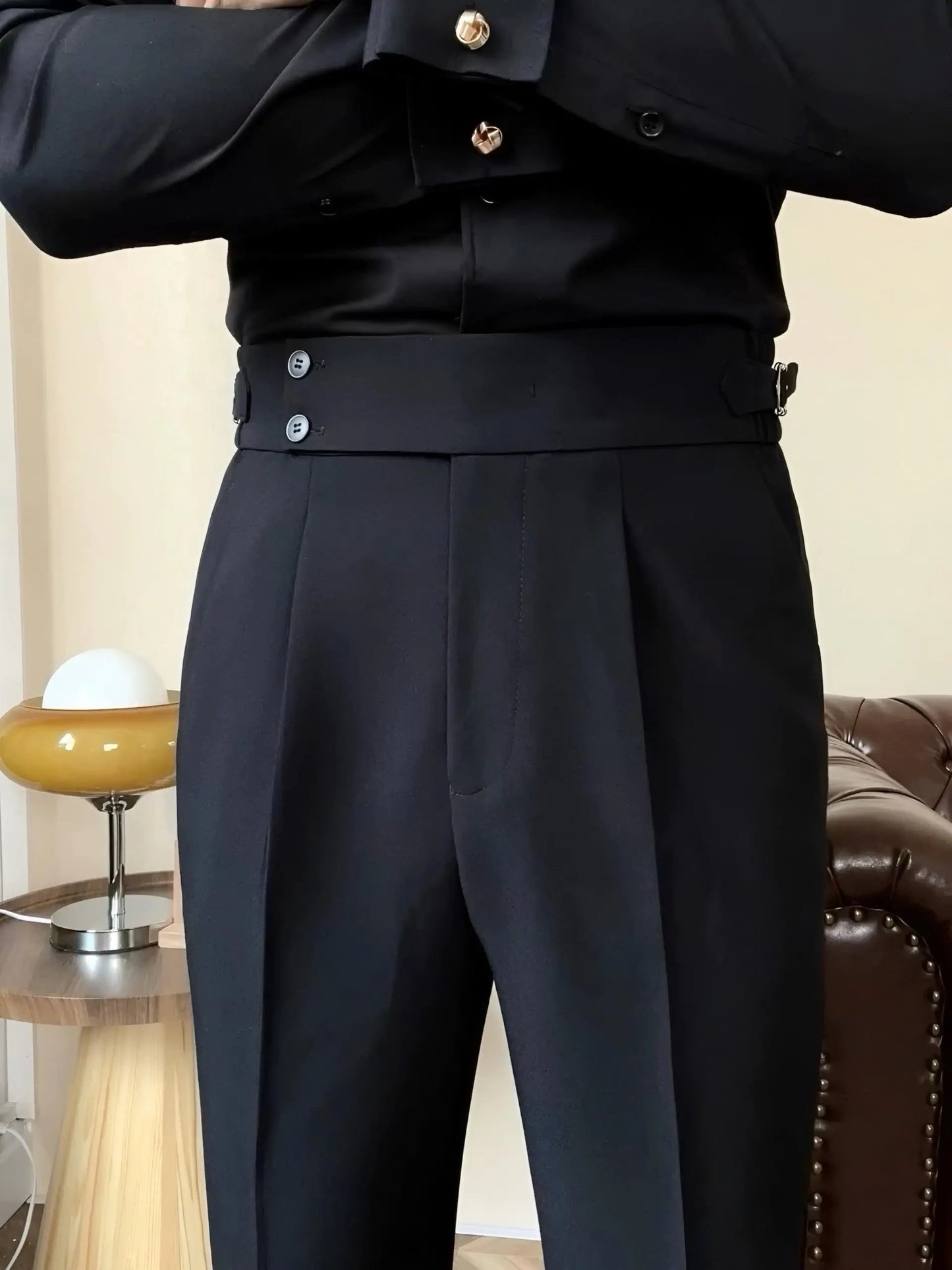 Men's Slim Fit Stretch Trousers with Adjustable Waist
