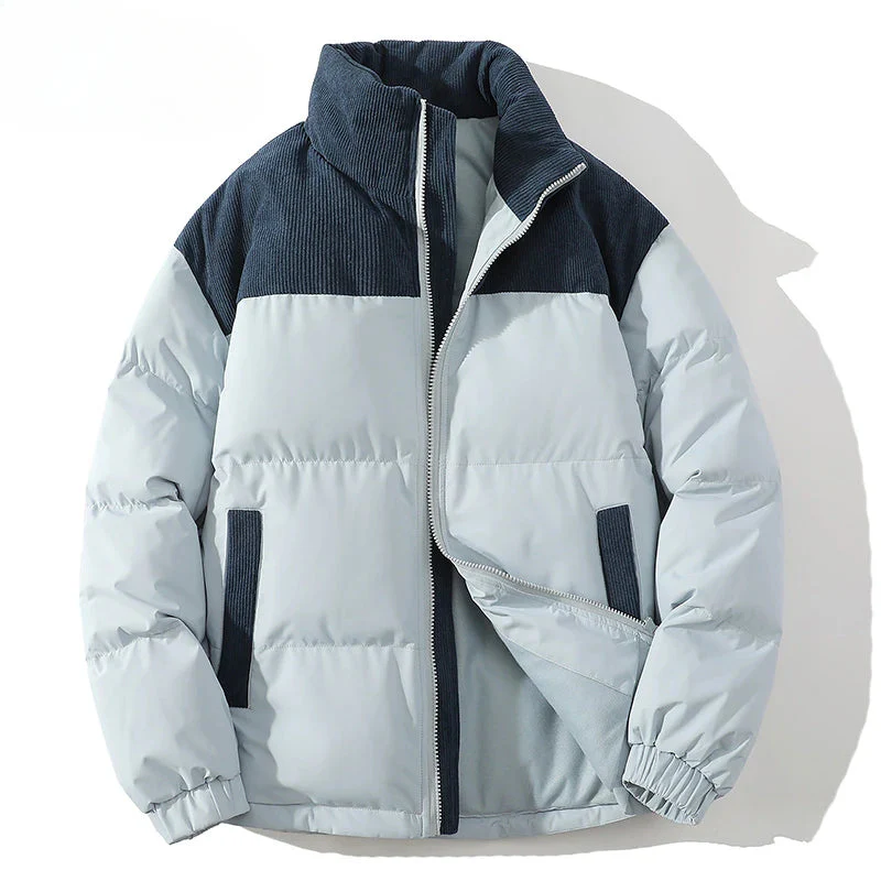 Men’s Puffer Jacket – Quilted Insulation – Ribbed Corduroy Trim – Relaxed Fit