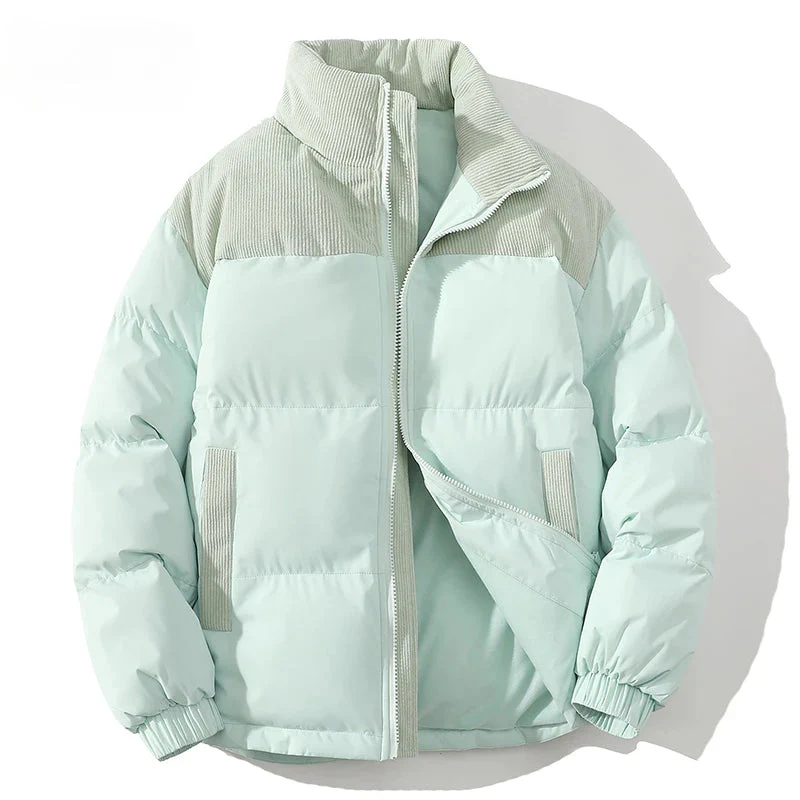 Men’s Puffer Jacket – Quilted Insulation – Ribbed Corduroy Trim – Relaxed Fit