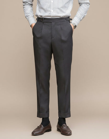 Classic Fit High Waisted Men's Trousers with Adjusters - OutfitLondon