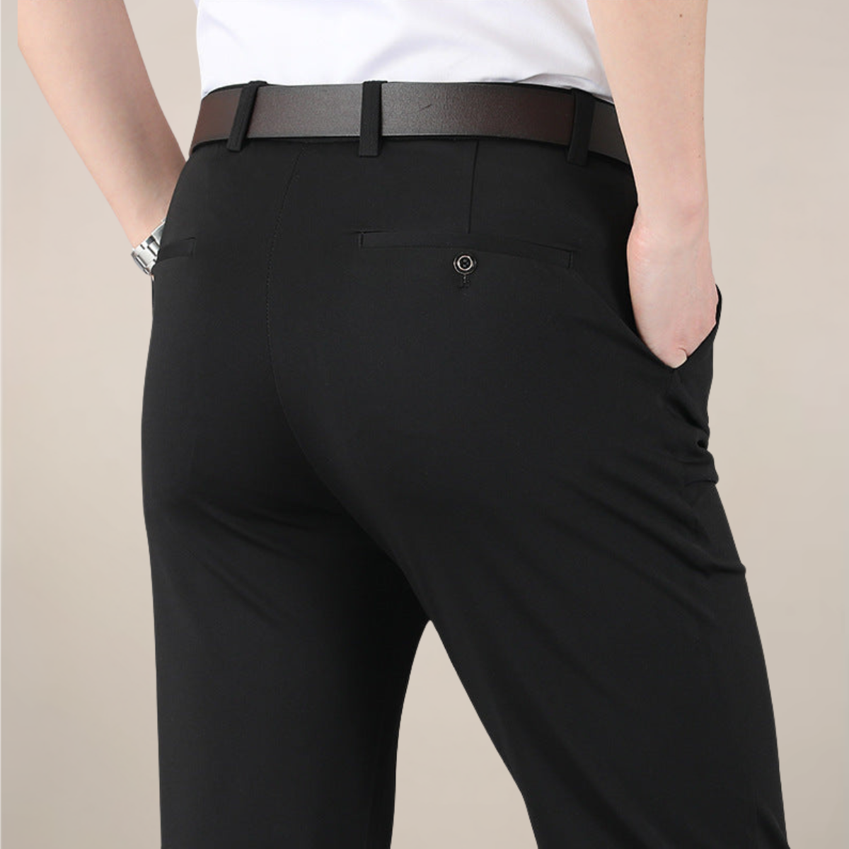 Men's Tailored Fit Dress Pants - Elastic Waist Office Trousers