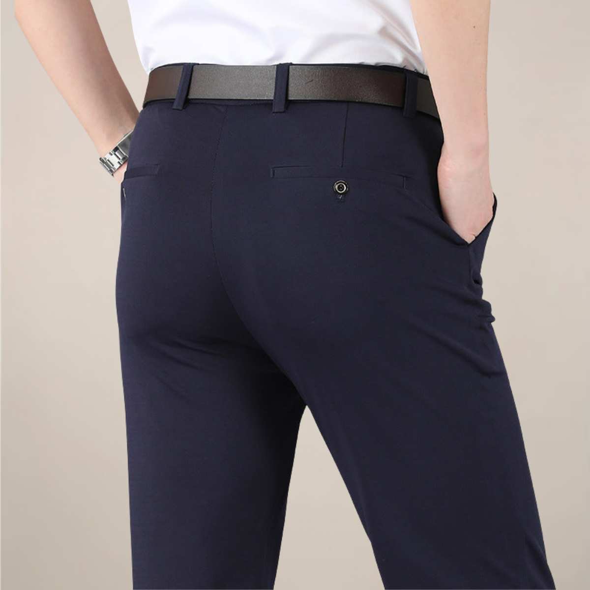Men's Tailored Fit Dress Pants - Elastic Waist Office Trousers