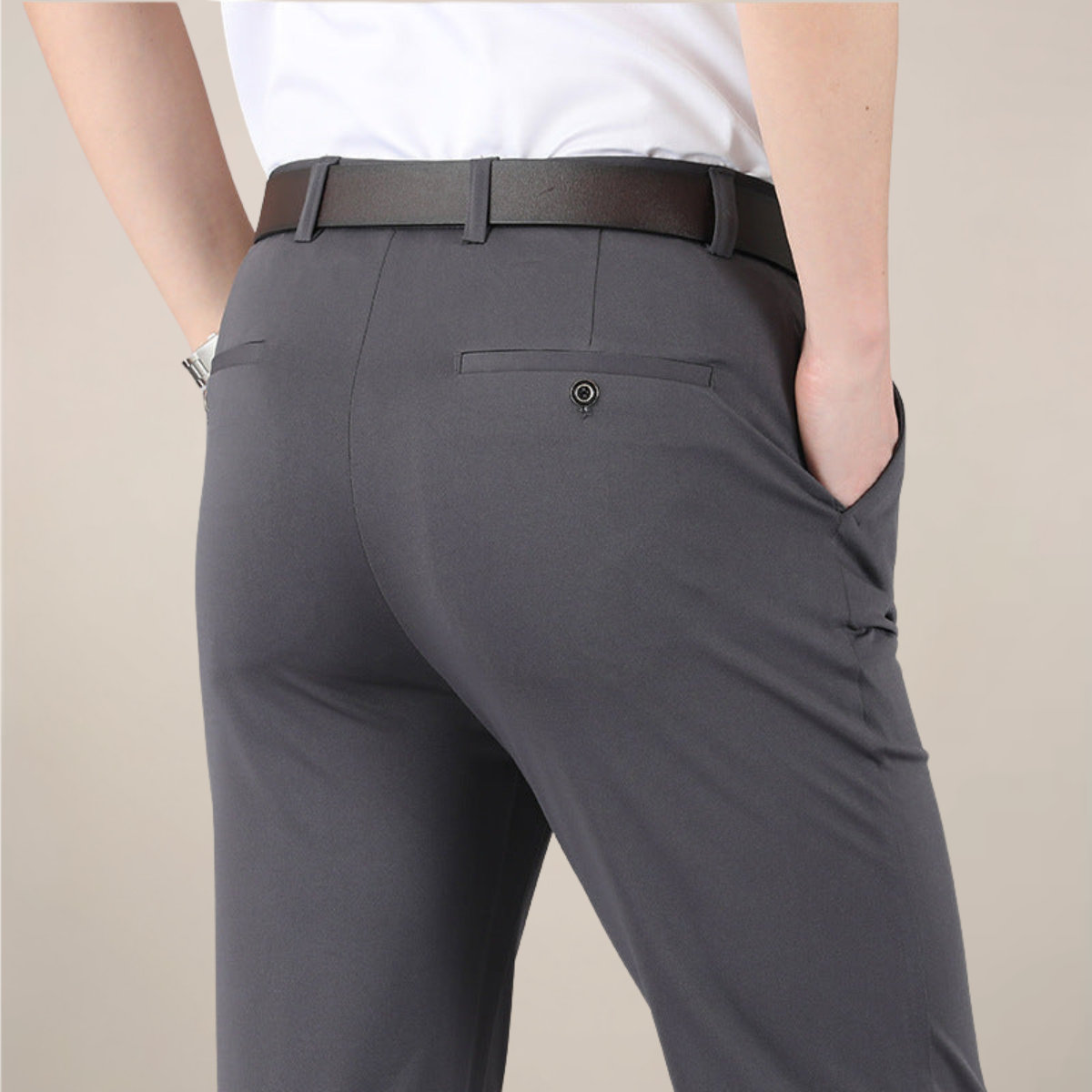 Men's Tailored Fit Dress Pants - Elastic Waist Office Trousers - OutfitLondon
