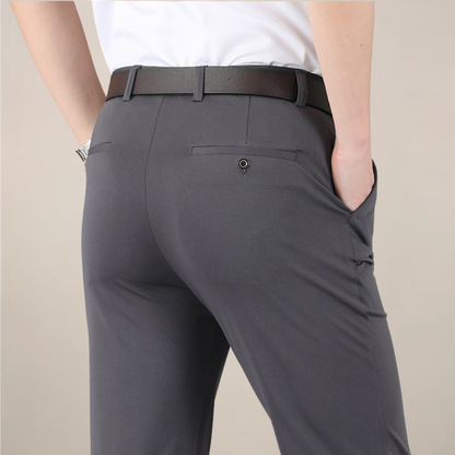 Men's Tailored Fit Dress Pants - Elastic Waist Office Trousers - OutfitLondon