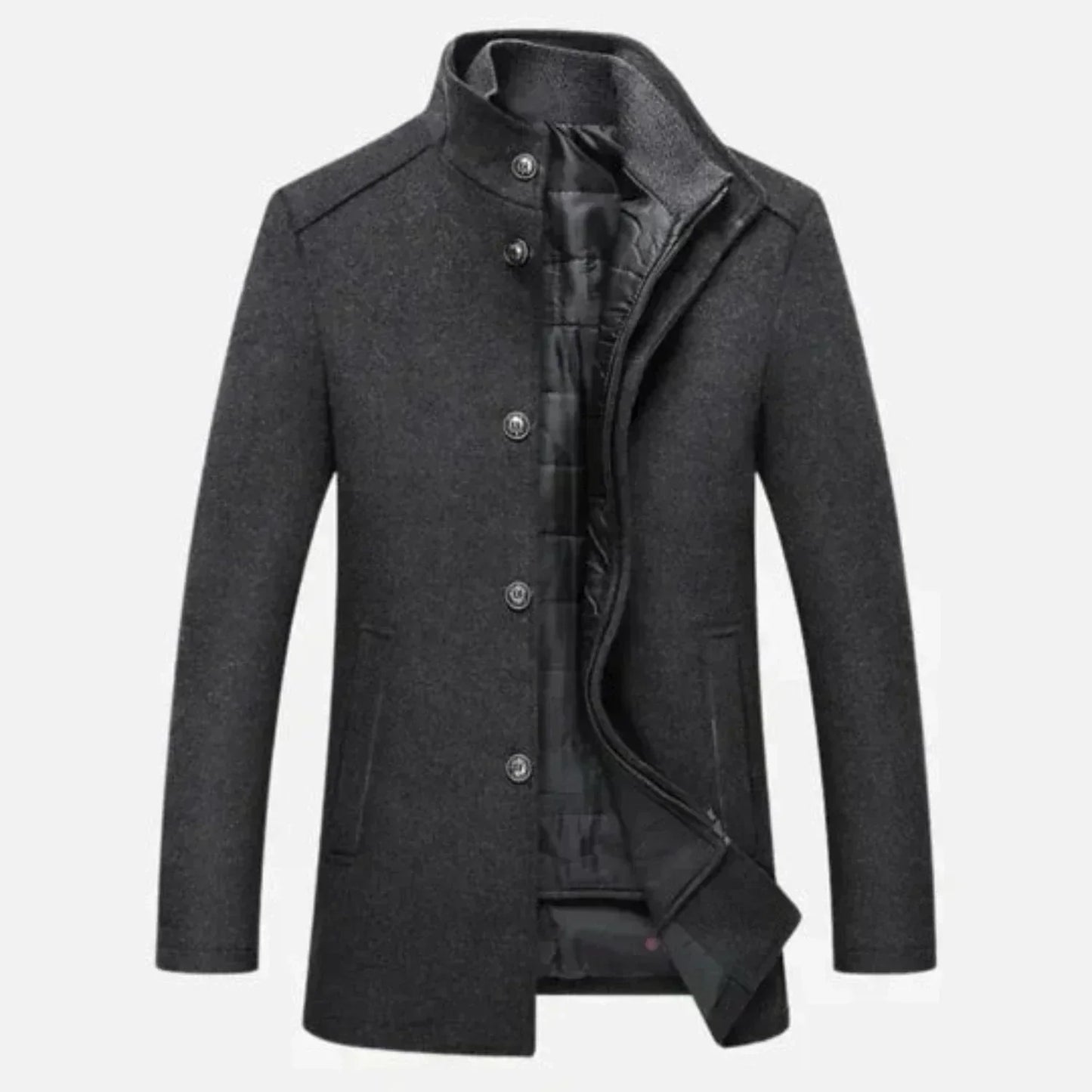 Classic Fit Woolen Coat with Insulated Lining