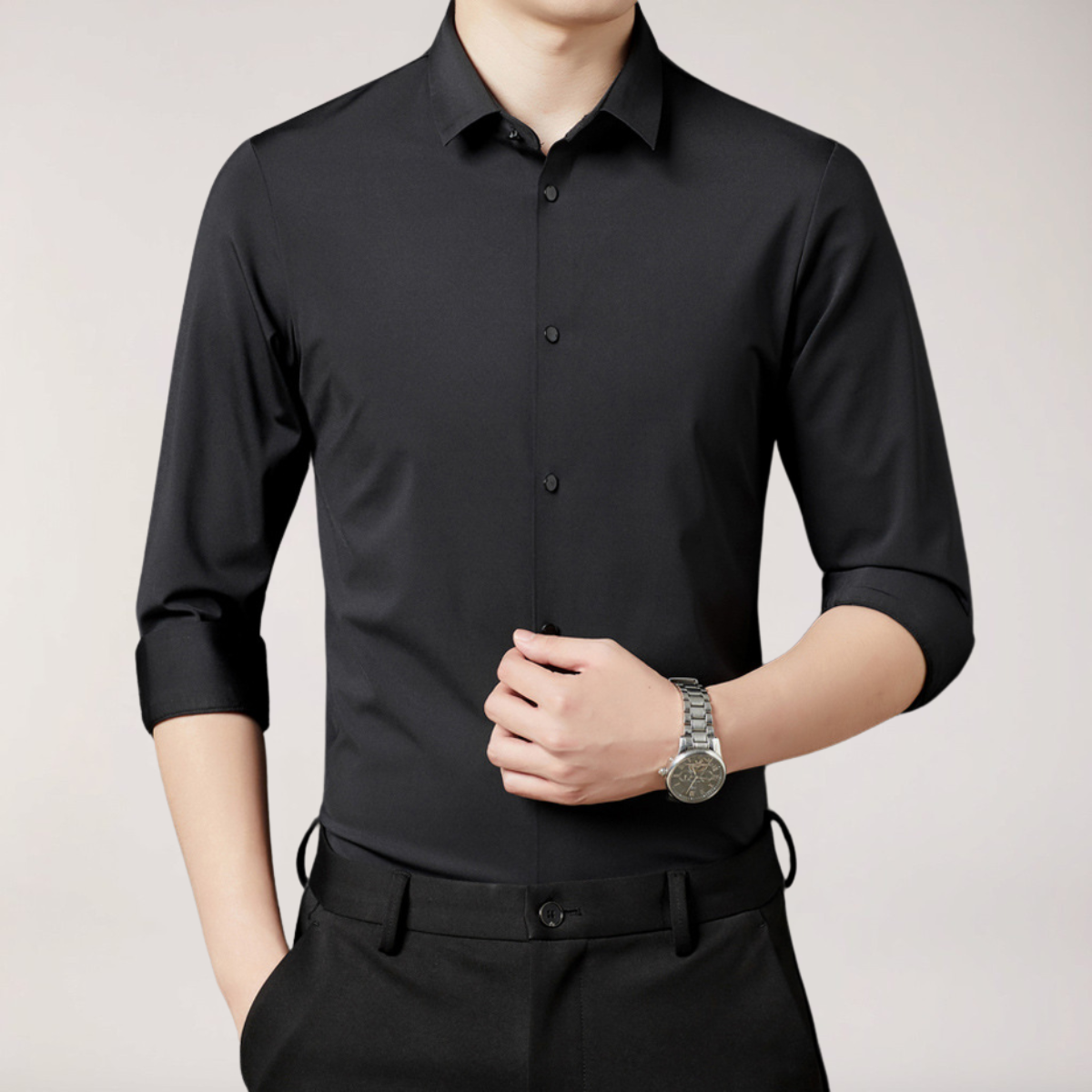 Slim Fit Men's Dress Shirt Long Sleeve Casual Button Down