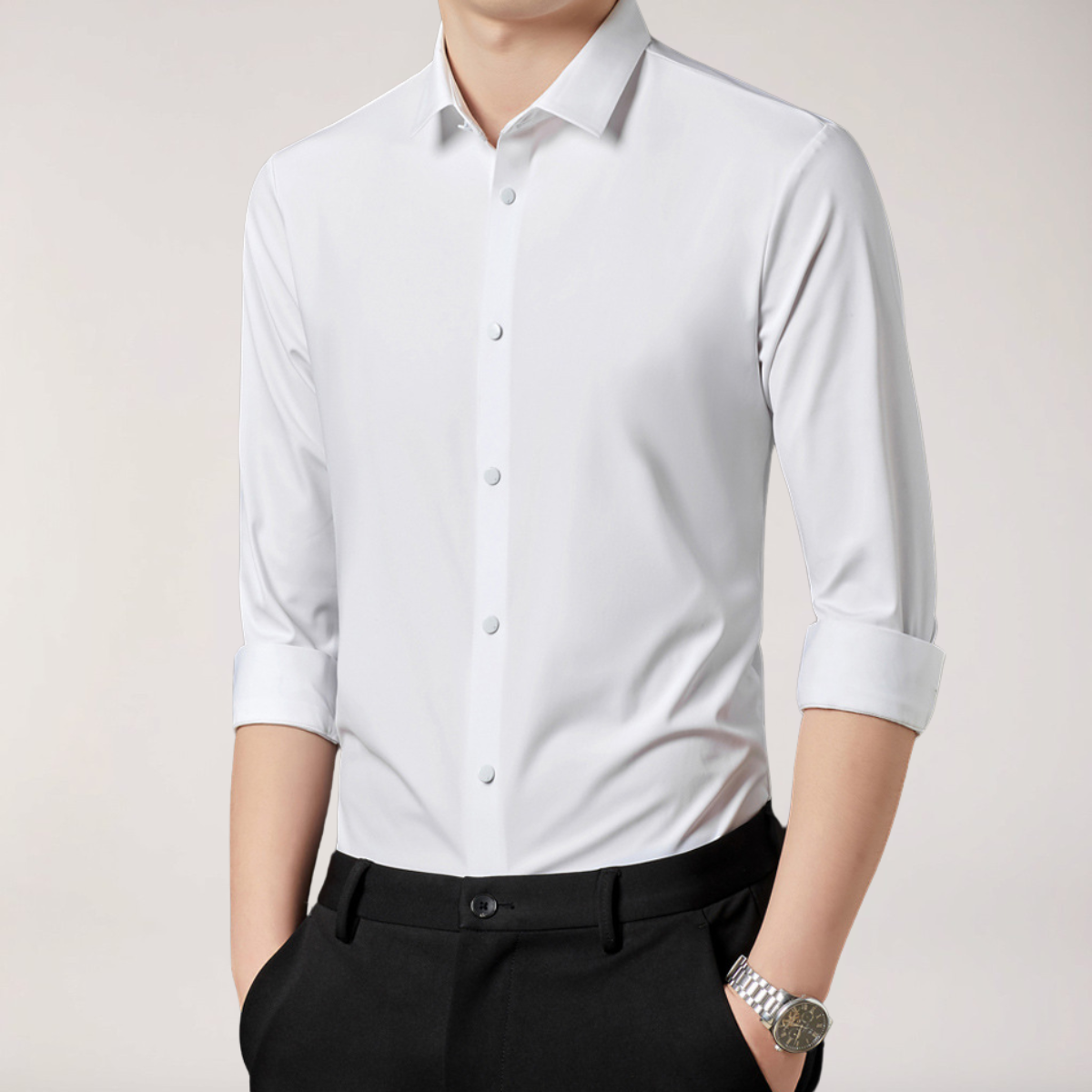 Slim Fit Men's Dress Shirt Long Sleeve Casual Button Down
